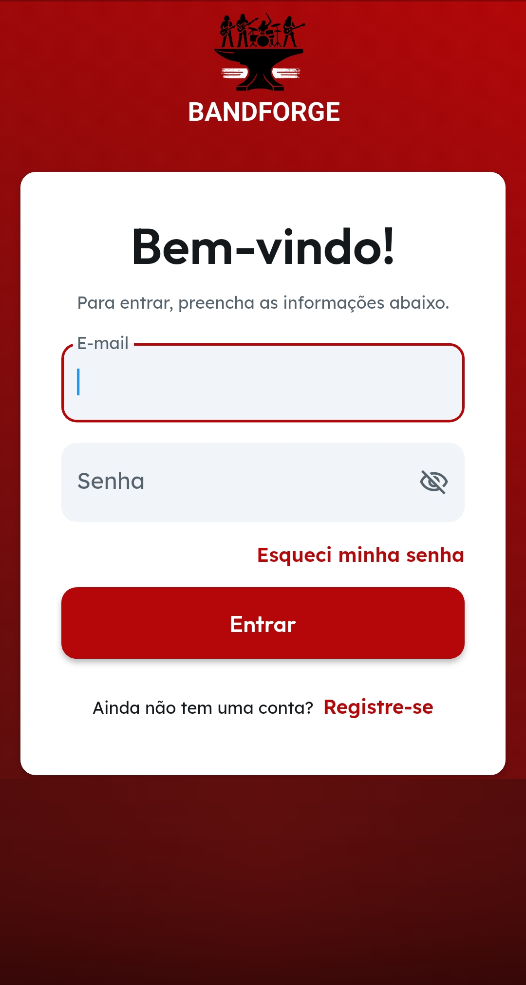 Tela de login do app BandForge